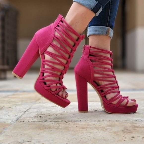 Shoes Womens Fuchsia Strappy Caged Platform Chunky High Heels Poshmark